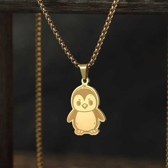 Cute Penguin Pendant Necklace Stainless Steel Animal Necklaces for Women Men Birthday Party Gift