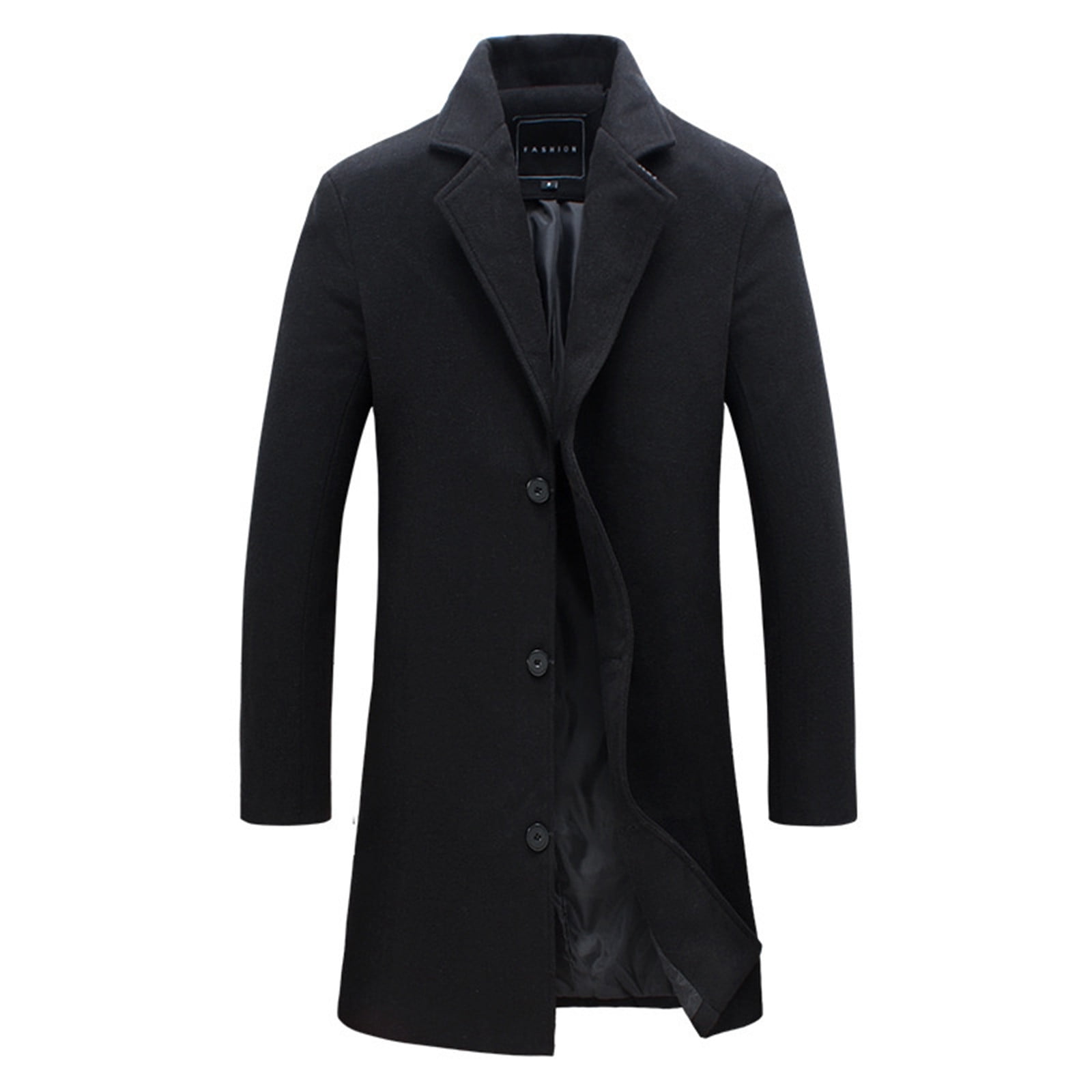 YODETEY Men'S British Style Solid Color Long Coat Able Warm Woolen