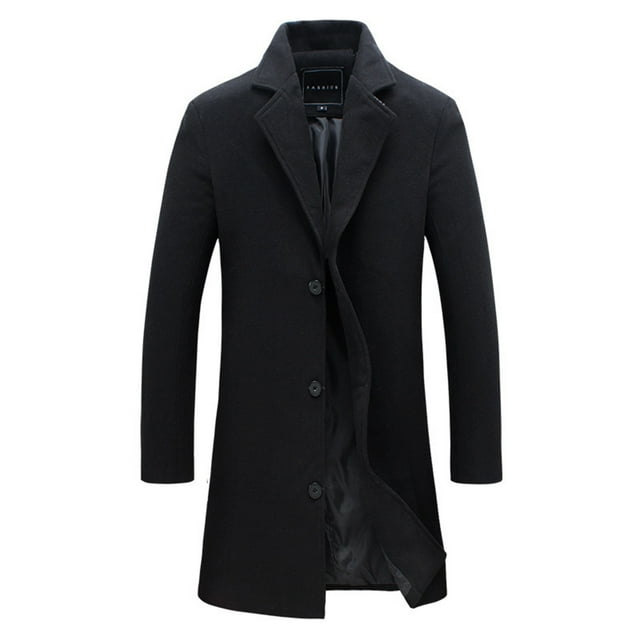 KIHOUT Men's Wool Blend Pea Coat Notched Collar Single Breasted Overcoat Warm Winter Trench Coat