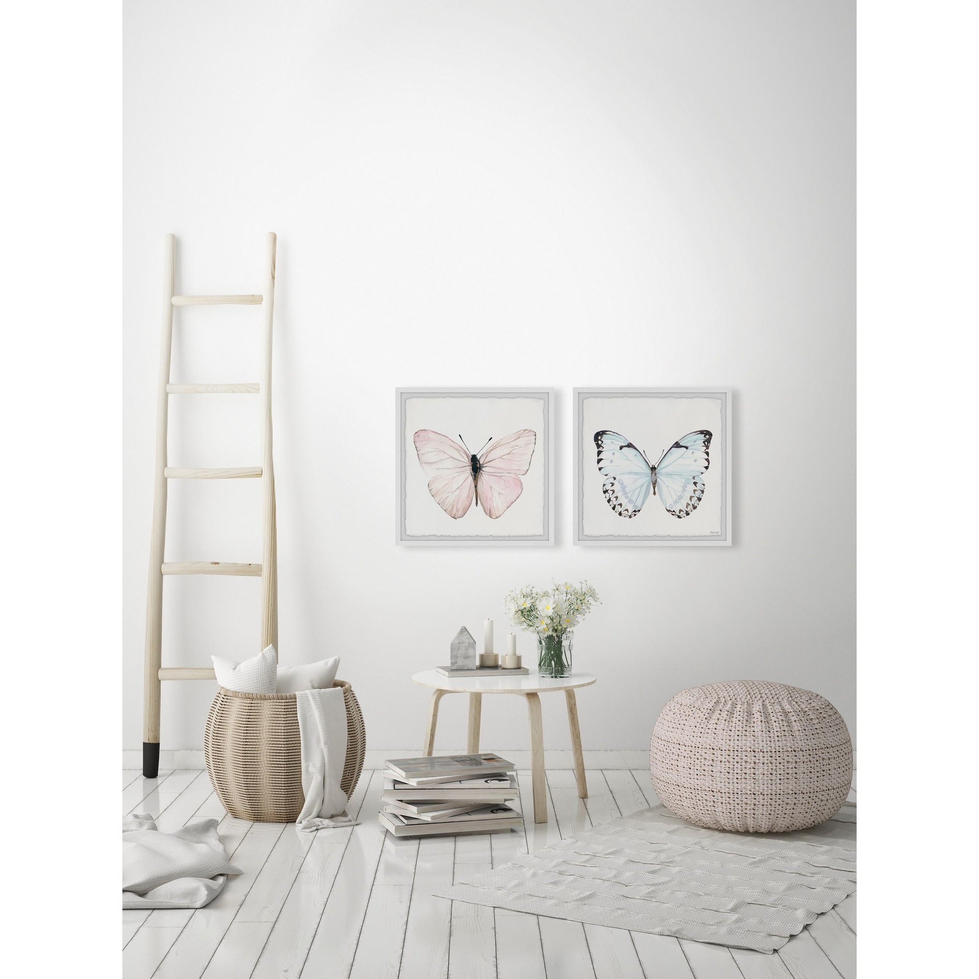 Marmont Hill Blue and Pink Butterfly Diptych, 12" x 24"