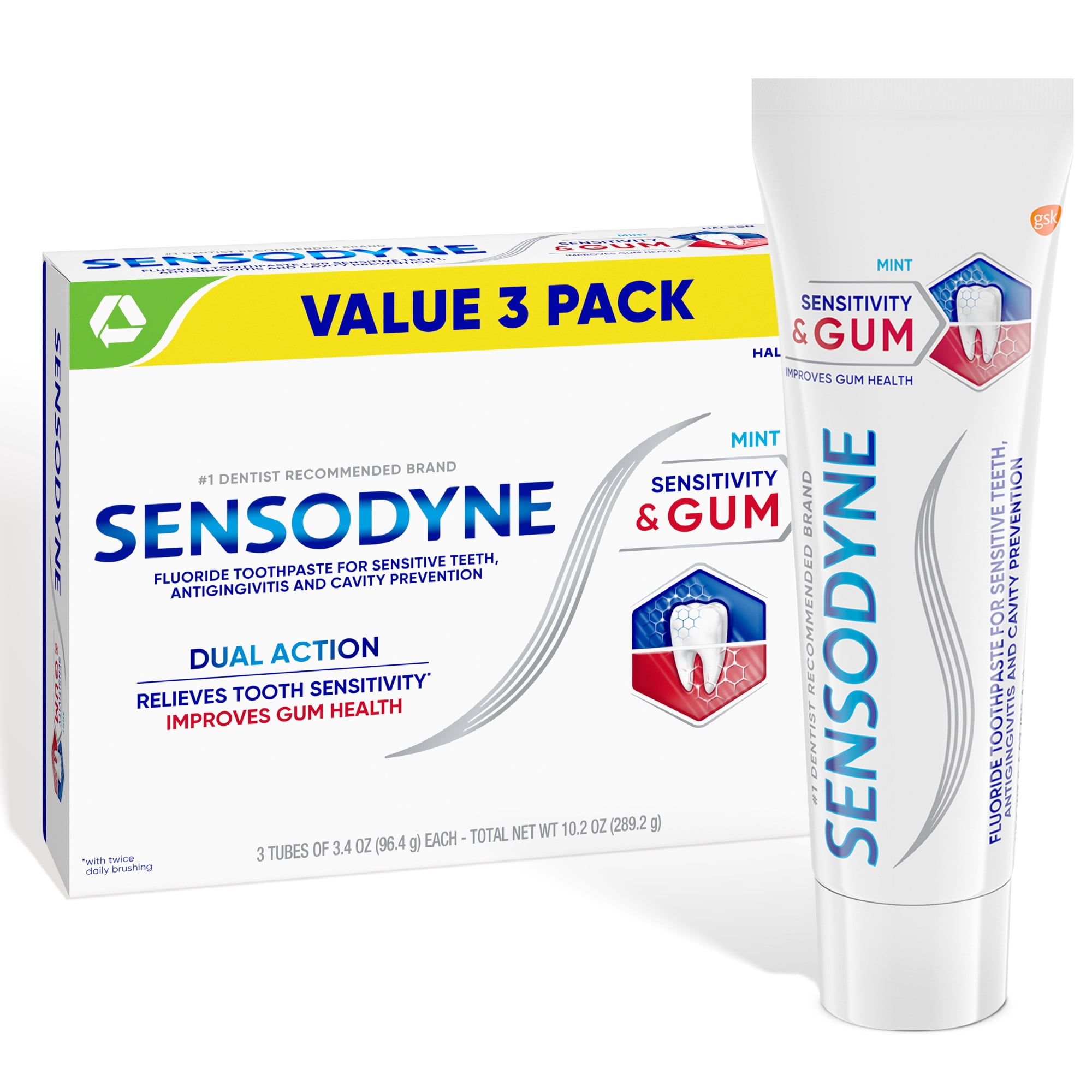 (4 pack) Sensodyne Sensitivity and Gum Sensitive Toothpaste, 3 x 3.4 Oz