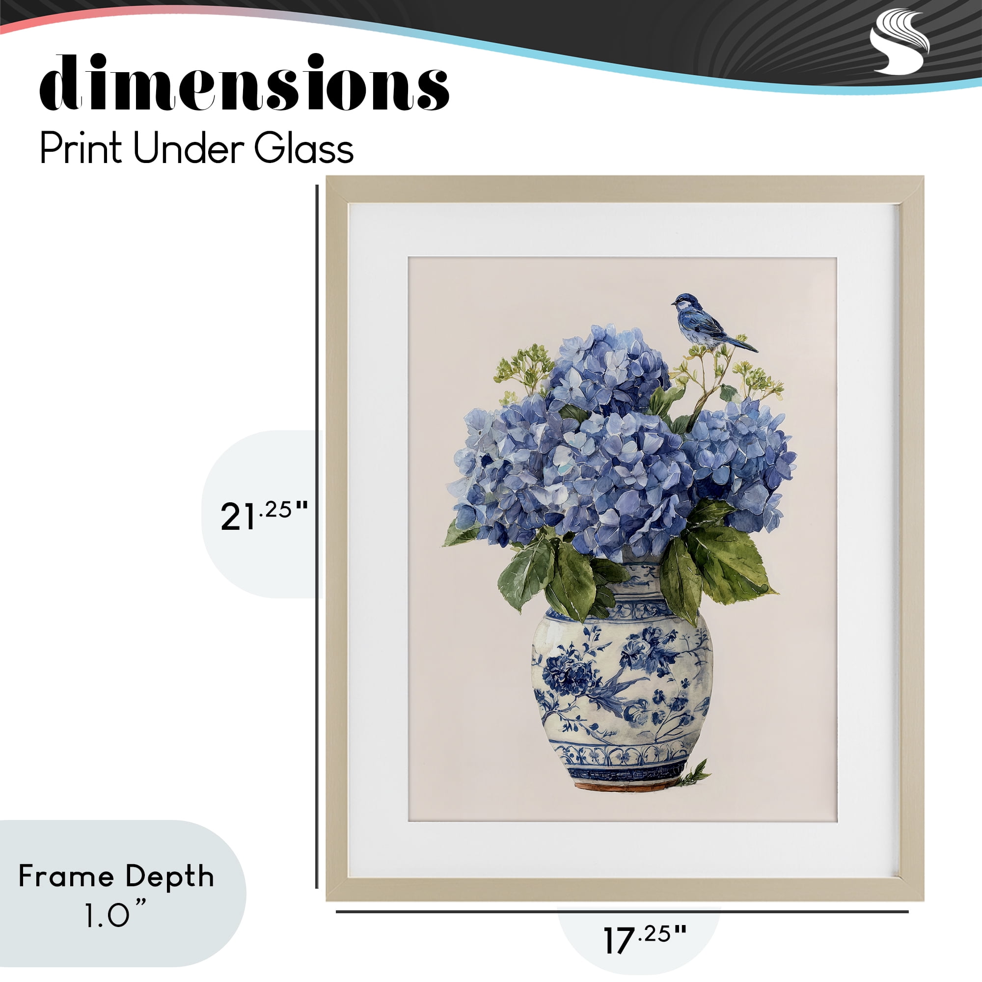 Stupell Industries Songbird Perched on Hydrangeas Birch Framed Print Under Glass, design by Imagine It Images