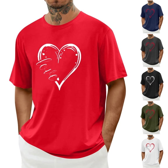 UVEASISHA Valentine's Day Graphic Tees for Men Crew Neck Short Sleeve T-Shirts Fancy Heart Printed Cute Shirt Spring Summer Casual Vacation Tshirts Army Green XL