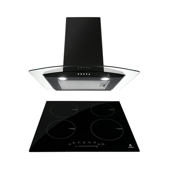Combo Negroni SUPRA Parrilla de Inducción 4 Quemadores y Campana de Cristal Curvo Negro 60 cm