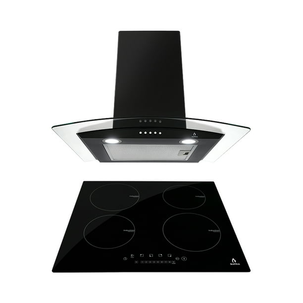 Combo Negroni SUPRA Parrilla de Inducción 4 Quemadores y Campana de Cristal Curvo Negro 60 cm