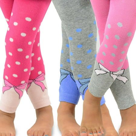 TeeHee Kids Girls Fashion Cotton Leggings 3 Pair Pack (Dots &