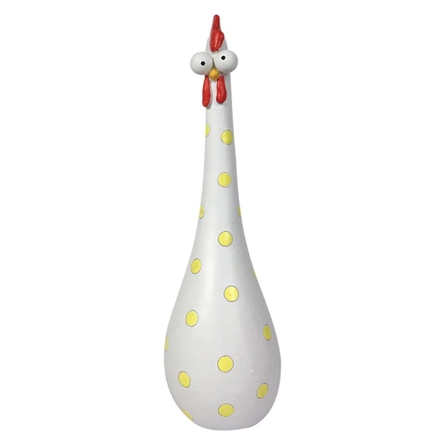 Estatua de gallo de resina divertida, figura de pollo para jardín, escultura de estantería, artesanía blanco