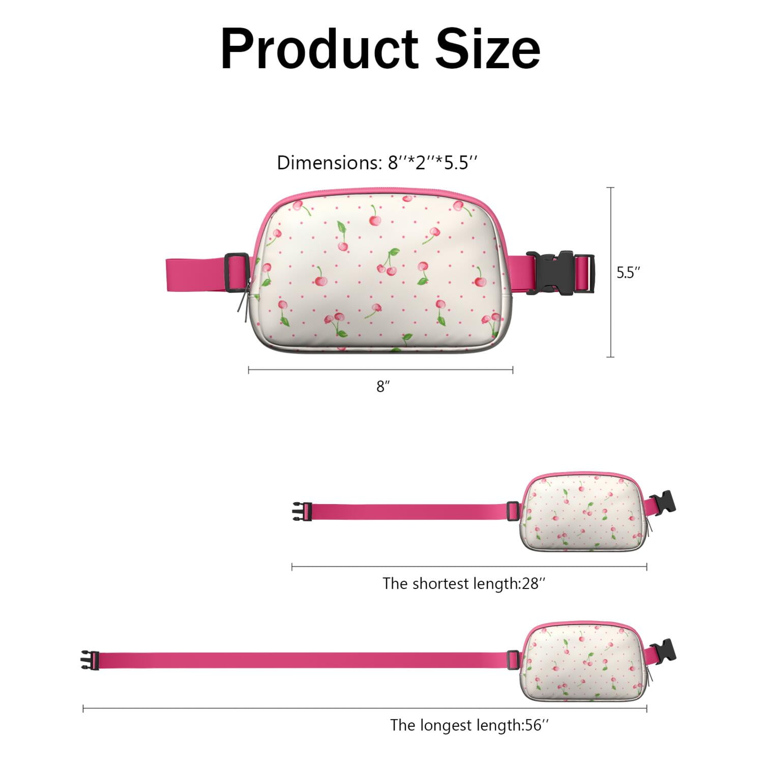 Cute Cherries Belt Bag – Sweet Fruit Fanny Pack with Red & Pink Aesthetic Print for Summer Vibes