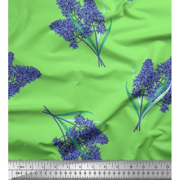Soimoi Modal Satin Fabric Lavender Flower Print Fabric by Yard 42 Inch Wide