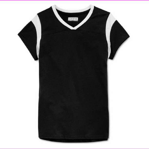 Layer 8 Girls' Athletic VNeck Top, Black, Size 6, MSRP 22