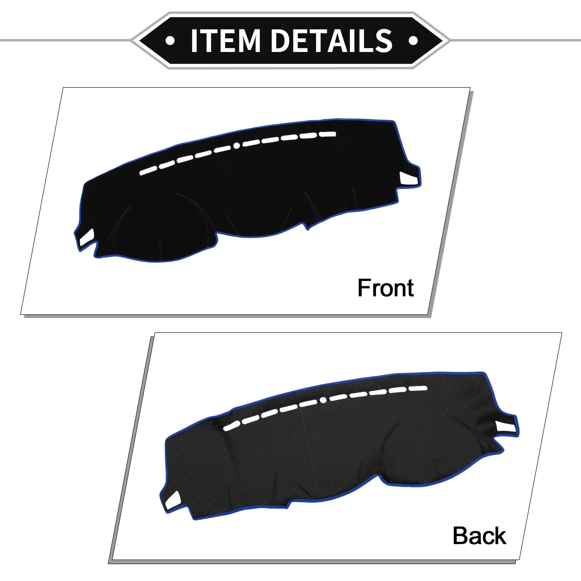 Unique Bargains Dashboard Covers for Hyundai Elantra 2007-2010 Non-Slip Dash Cover Mat Polyester Black, Blue Front