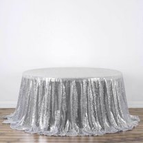 Efavormart 132" Wholesale Premium Table Cover Sparkly SEQUIN Round Tablecloth For Wedding Banquet Party Home Decor - Silver