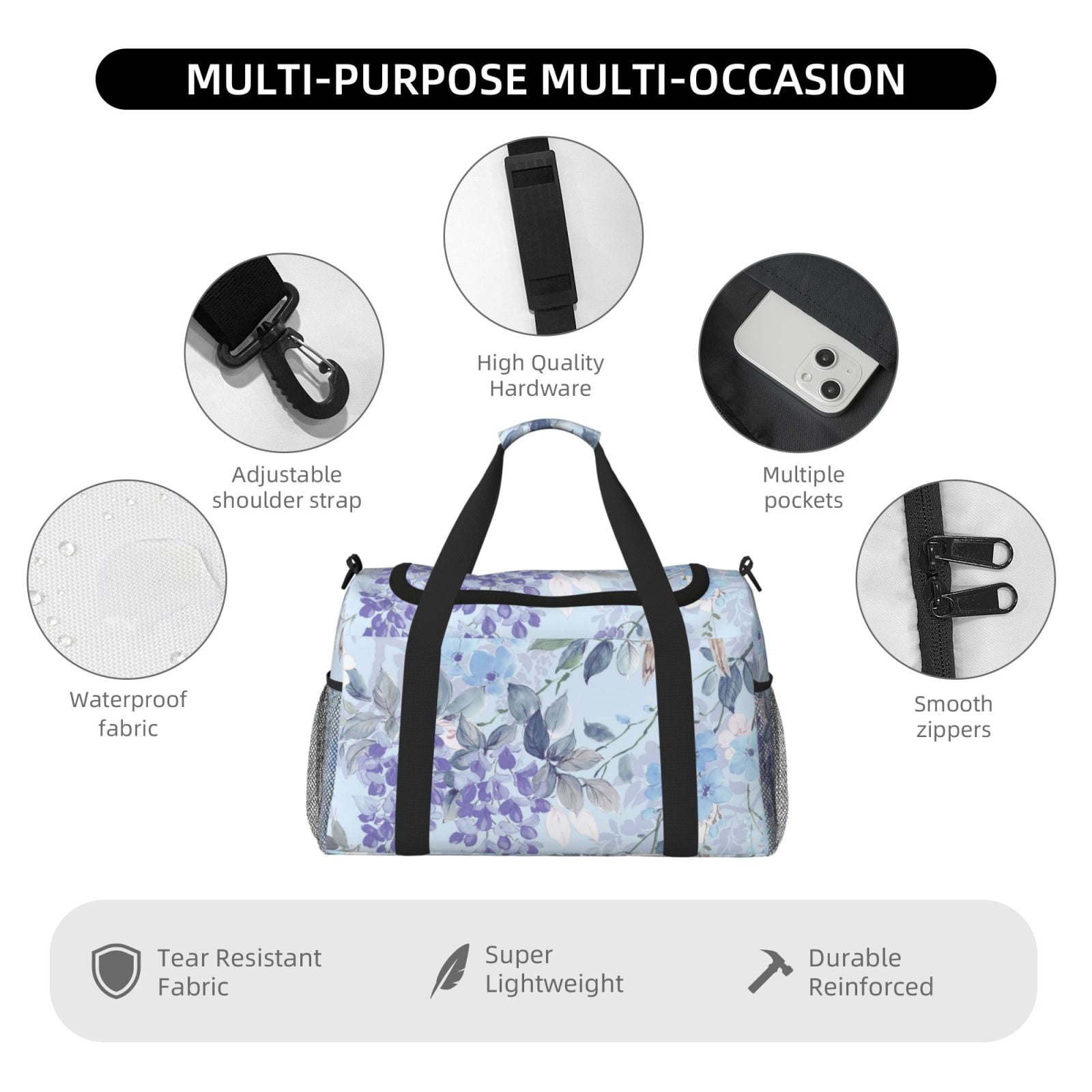 Fuzoiu Bird Butterfly Stripe Print Travel Duffle Bag,Carry On Tote Bags,Duffel Bag,Sport Gym Bag, Hospital Bag for Labor and Delivery, Overnight Bag,Luggage Bag