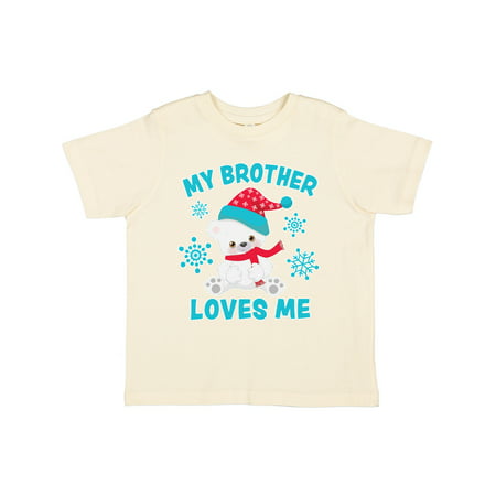 

Inktastic Polar Bear My Brother Loves Me in Santa Hat with Snowflakes Gift Toddler Boy or Toddler Girl T-Shirt