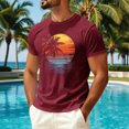 thumbnail image 2 of Sewkxo Mens Hawaiian Short Sleeve T-Shirts Graphic Crew Neck Casual Shirt Summer Beach Palm Tree Printed Vintage Tees,Wine M, 2 of 5