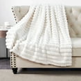 thumbnail image 6 of Home Soft Things Fuzzy Striped Faux Fur Throw Blanket with Micromink Back, Luxury Soft Cozy Plush Fluffy Fuzzy Reversible Thick Warm Throw Blanket, 60x80 inches, Ivory, 6 of 9