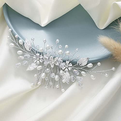 Flower Bride Wedding Hair Comb Silver Pearl Bridal Hair  display picture 3