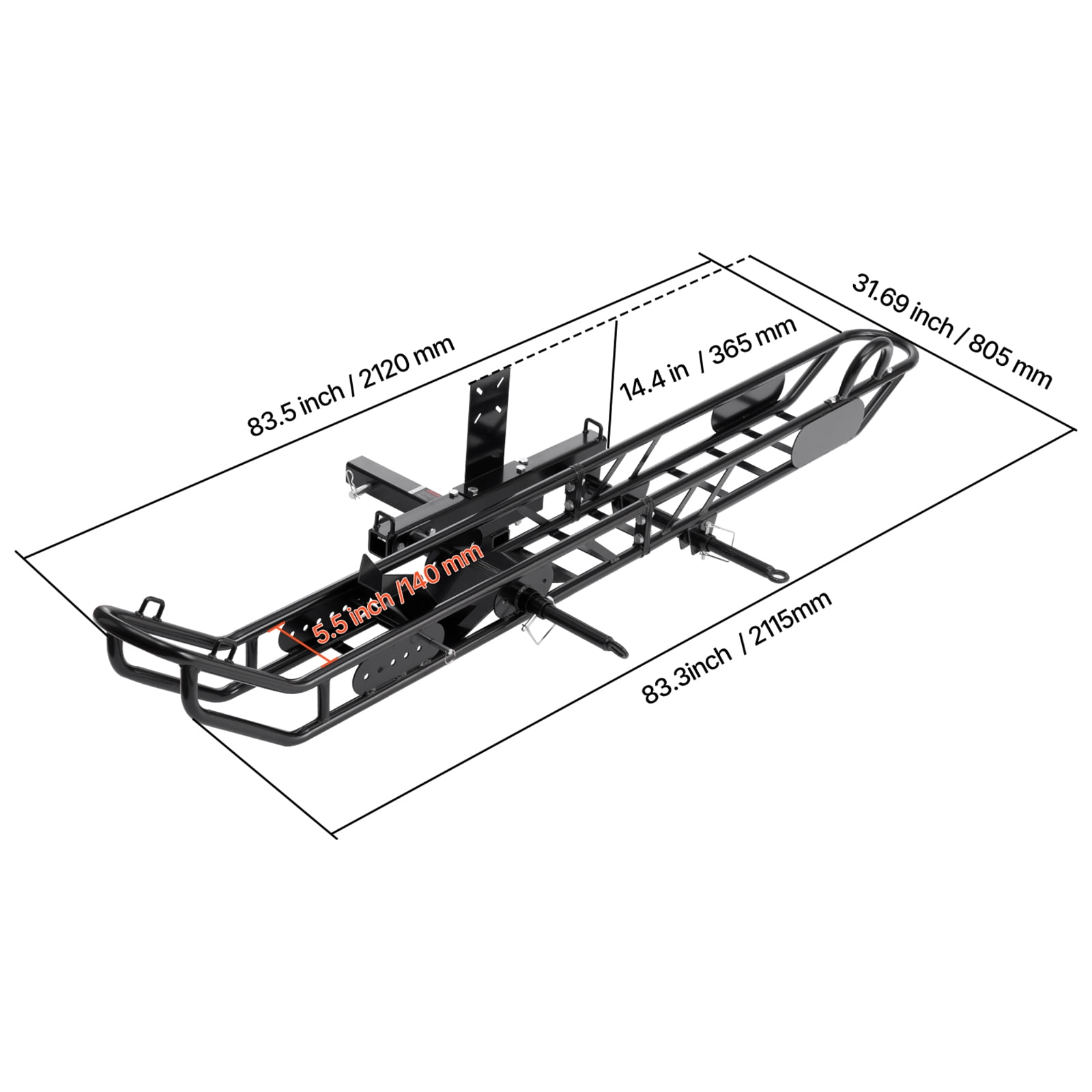 VEVOR Motorcycle Carrier, 500 lbs Capacity, Heavy Duty Steel Hitch Mount Rack with Anti-Tilt Lock Device,Straps & Stabilizer, Scooter Dirt Bike Trailer Hauler for Car Truck with 2-Inch Hitch Receiver