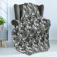 thumbnail image 4 of Black and White Soft Flannel Fleece Throw Blanket, Vintage Victorian Lace Style Plants Leaves Ornamental Blossom Pattern, Cozy Plush for Indoor and Outdoor Use, 70" x 90", Black White, by Ambesonne, 4 of 5