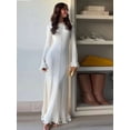 thumbnail image 2 of Women Elegant Ruffle Hem Knit White Long Dress O-neck Flare Long Sleeve Backless Bandage Dresses 2024 New Evening Party Robes, 2 of 5