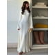 thumbnail image 2 of Maxivestido de punto con dobladillo y volantes para mujer, traje elegante acampanada de manga larga con cuello redondo y espalda descubierta, ropa ajustada de calle blanca, 2 of 5