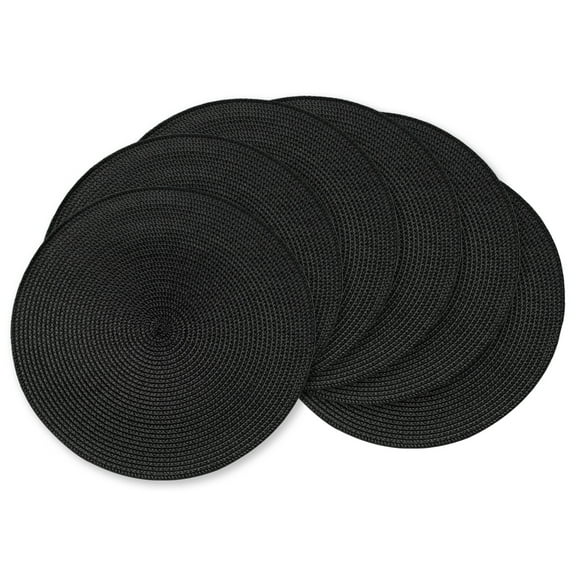 AHHFSMEI Round Braided placemats set of 6 Woven Heat Resistant Non-Slip Kitchen Table Mats 15 inch, Black