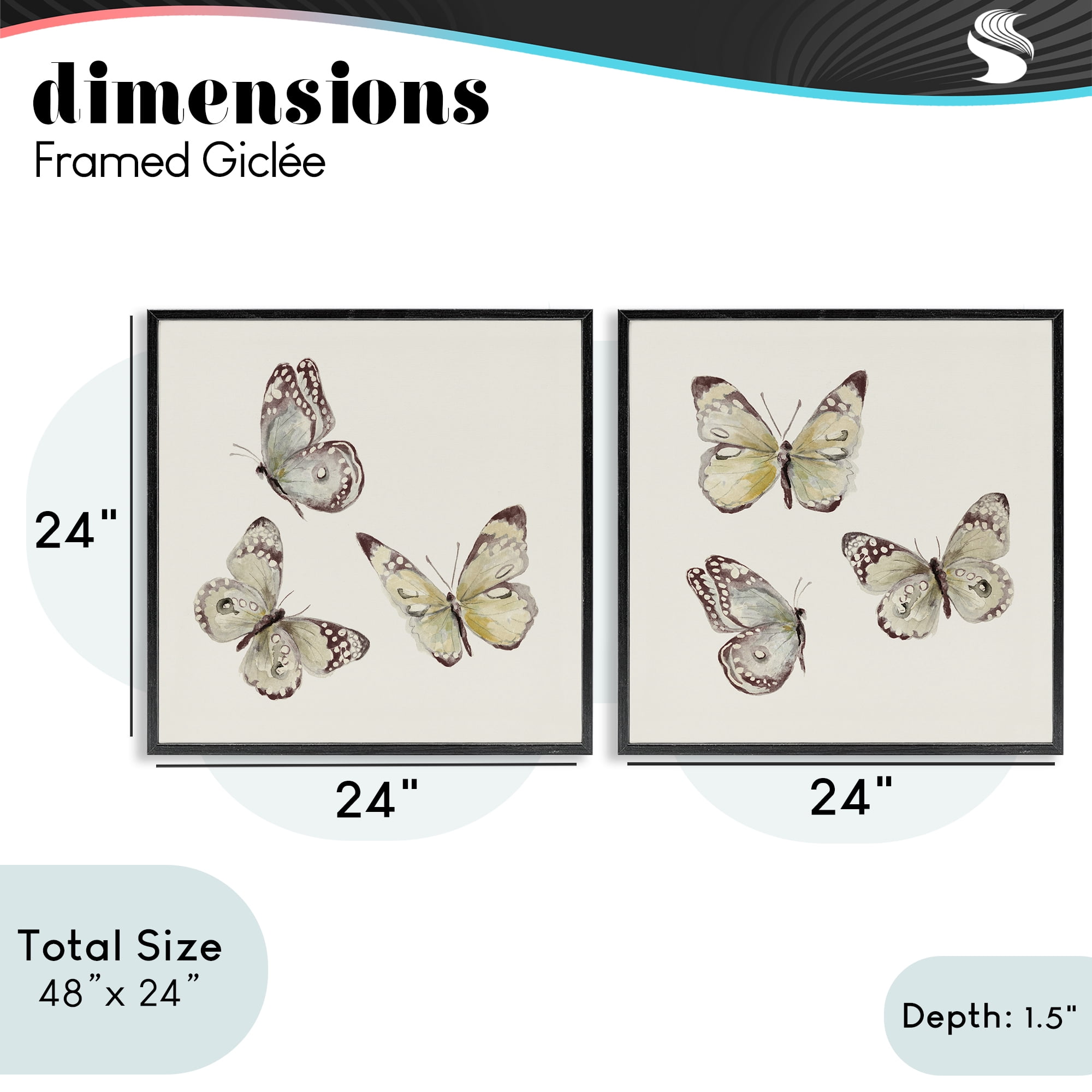 Stupell Industries Flight of Butterflies on Beige 2 Piece Black Framed Giclee Art Set, design by Patricia Pinto