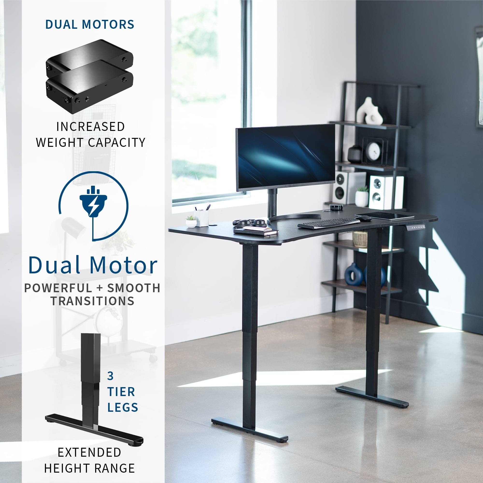 VIVO Electric 63" x 32" Stand Up Desk, Black Table Top, Black Frame