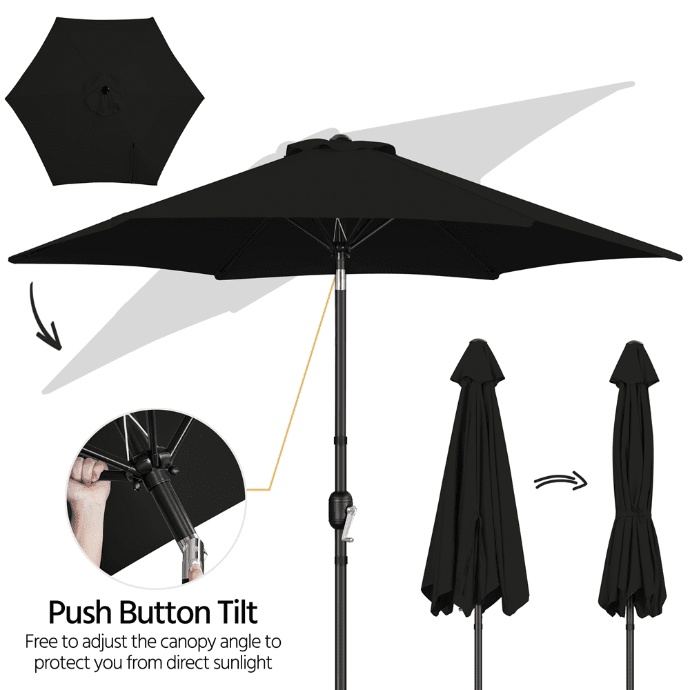 Renwick 9 Ft Outdoor Patio Umbrella with Push Button Tilt and Crank, Black