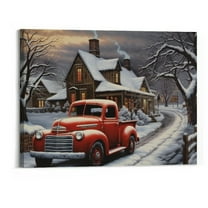 Creowell Christmas Canvas Wall Art Prints Red Truck Tree Picture Snowy Landscape Winter Scene for Holiday Decor, home decor, Art 20x16 Inch