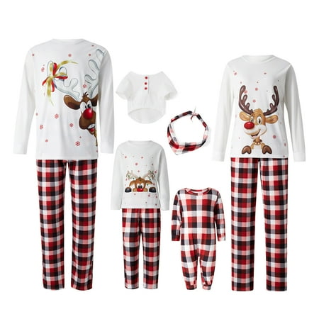 

Christmas Pajamas Sets Holidays Family Matching Sleepwear Long Sleeve Elk Pattern Tops Dog Shirt Bandana Baby Romper