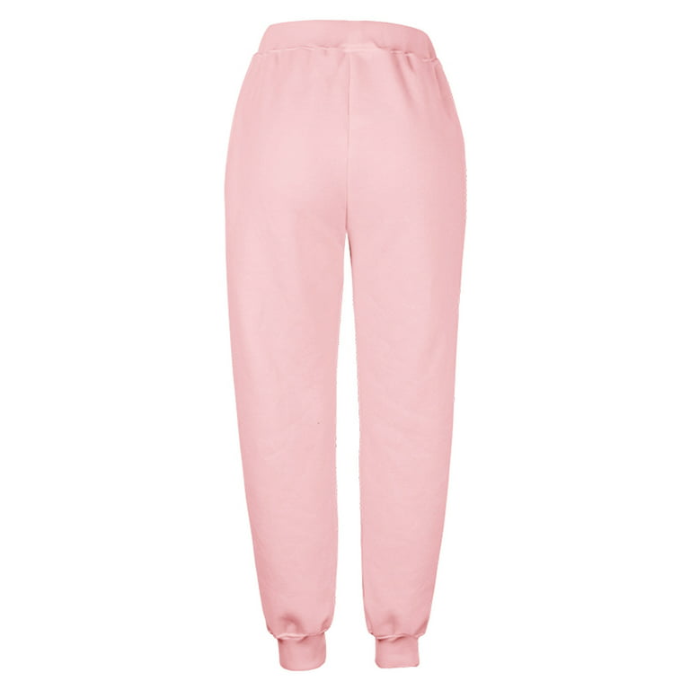 Women Pants Clearance Sale Women Solid Color Easy High Waist Leisure Time  Sweater Pants Hip Hop Pants Pink S P8318