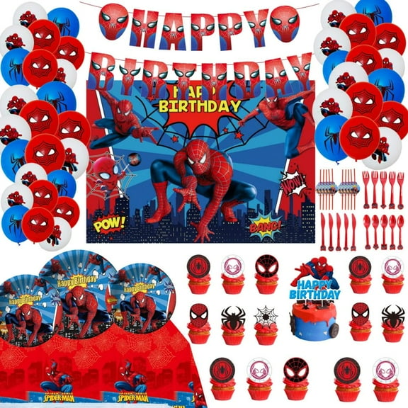 Spider-Man Birthday Party Decorations, Birthday Party Supplies for Kids, Include Happy Birthday Banner, Background cloth, Tablecloth and More for Boys Girls Theme Party