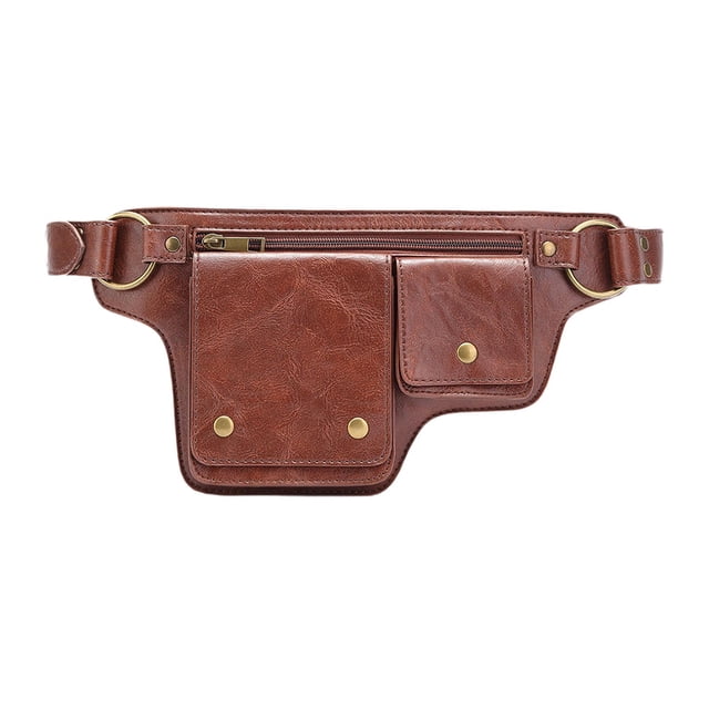 Riñonera gótica multiusos para mujer, cinturón ajustable de piel sintética, diseño retro steampunk, ideal como regalo para festivales. Rojo marrón