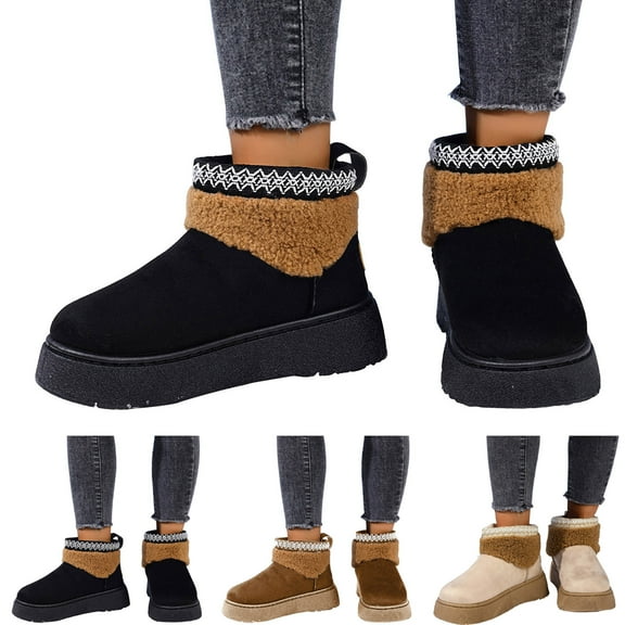 Dakaela Snow Boots for Women Platform Anti Slip Winter Ankle Booties Fleece Lined Fuzzy Outdoor Shoes