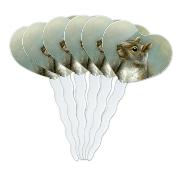 Mischievous Squirrel Heart Love Cupcake Picks Toppers Decoration Set of 6