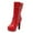 Red High-Heels Mid Calf Boots, variant on High Heel Mid-Calf Boots, Women's Casual Fashion Footwear, Solid Color with Buckle, I for Winter Outdoor and Indoor Wear