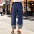 thumbnail image 5 of Miluxas Women's Gingham Trim Wide Leg Pants Elastic High Waist Loose Fit Casual Cropped Pants with Pockets Summer Work Casual Trousers Navy, 5 of 7
