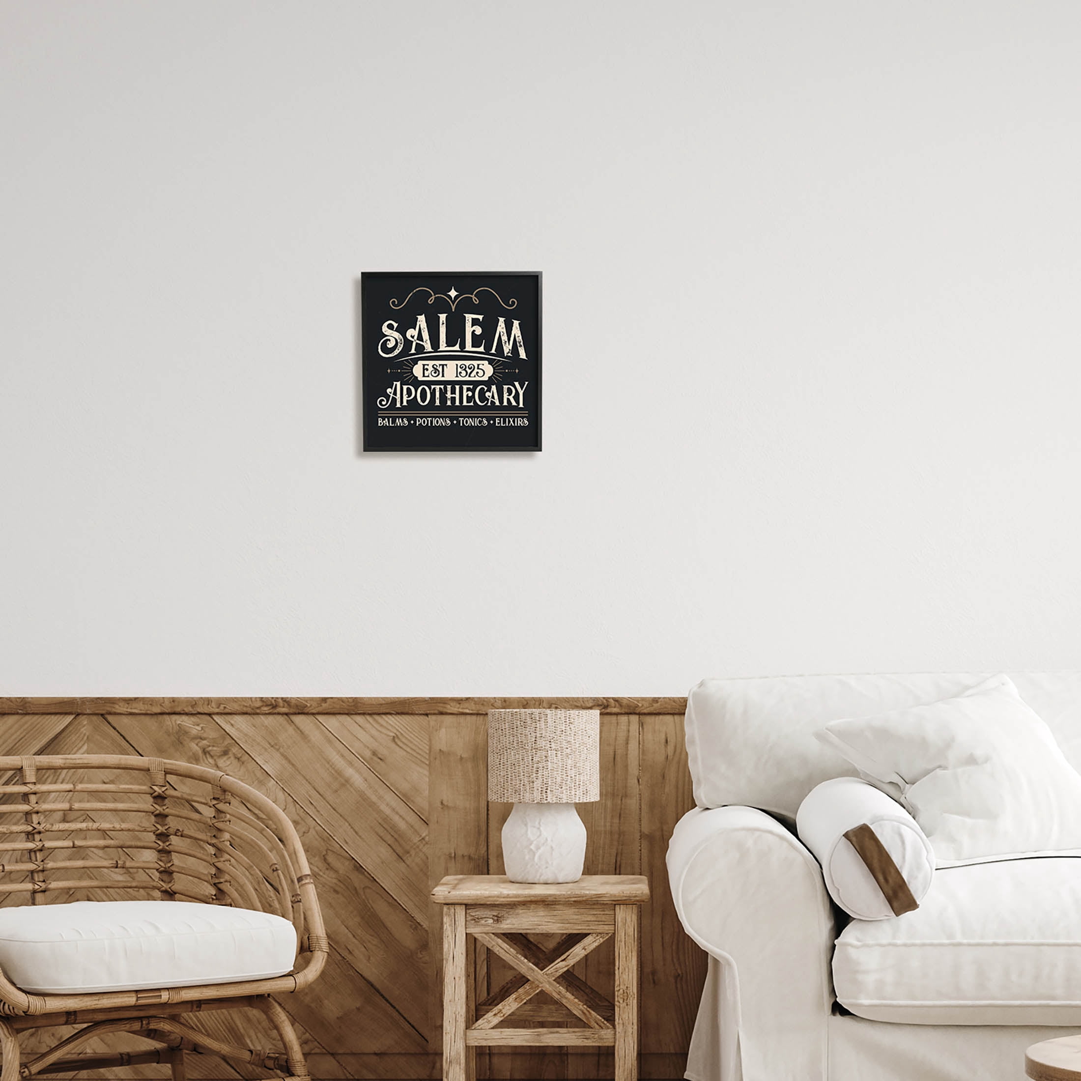 Salem Apothecary Vintage Witch Sign Holiday Graphic Art Black Framed Art Print Wall Art