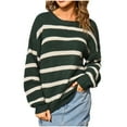 thumbnail image 2 of Weiqiqre Fall Sweaters for Women Striped Color Block Short Sweater Long Sleeve Crew Neck Casual Loose Knit Pullover Tops, 2 of 5
