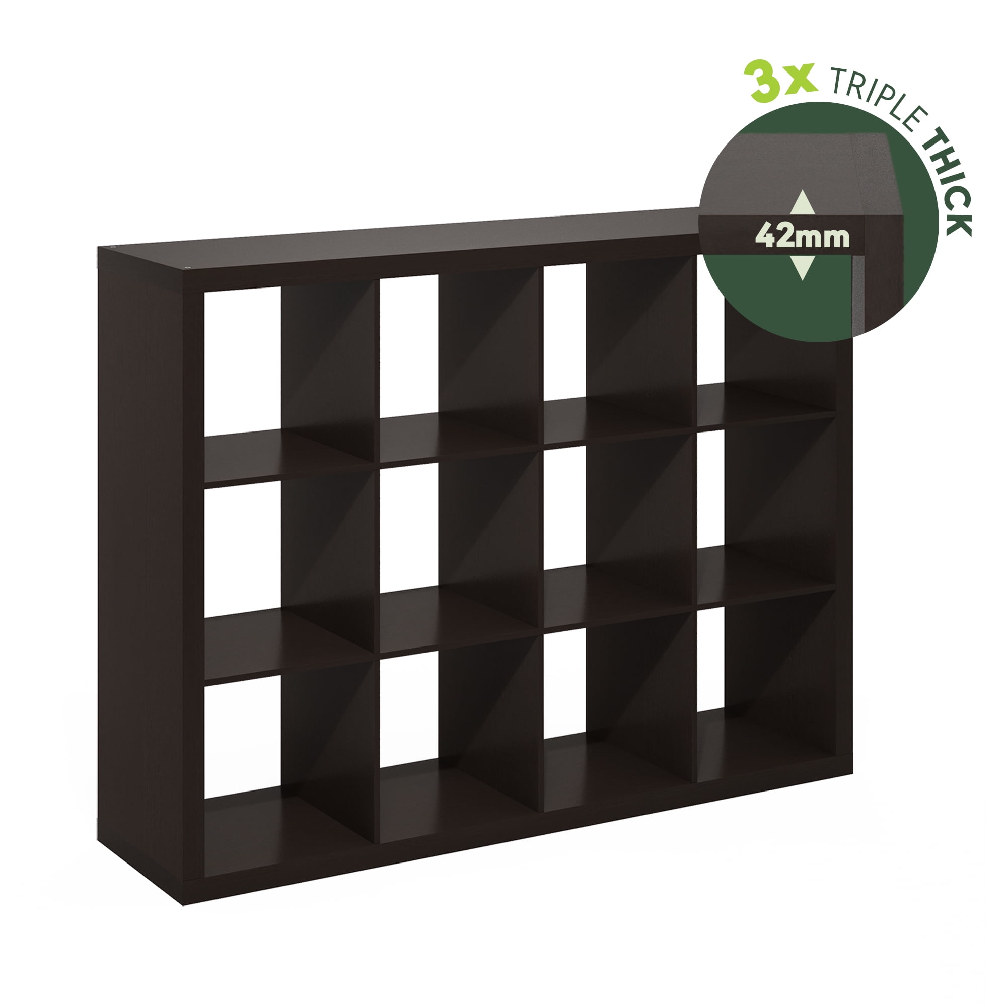 Furinno Cubicle Extra Thick Frame Decorative Cube Storage Organizer, 12-Cube, Dark Oak