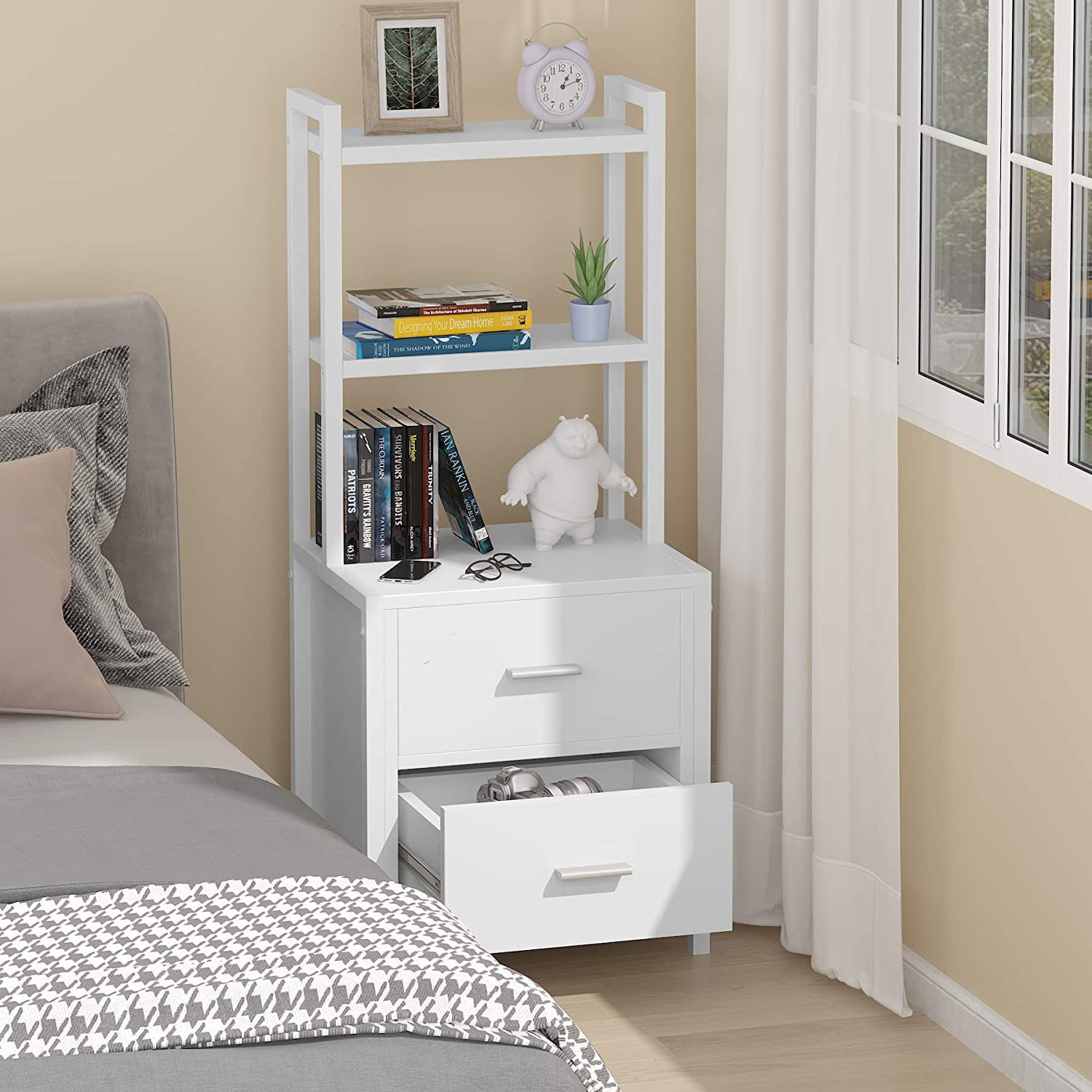 Nightstand Bedside Bedroom End Table w/Storage Shelf 2 Drawers Stand Storage US 