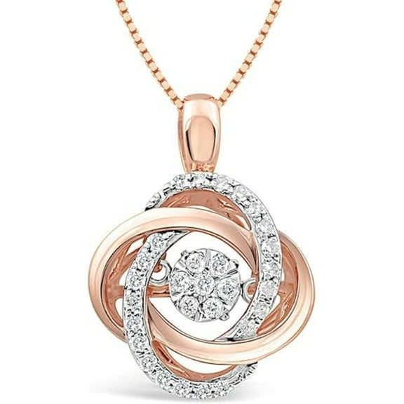 Real 925 Sterling Silver 14K Rose Gold Plated Round Cut White Diamond Knot Shape Pendant Necklace For women