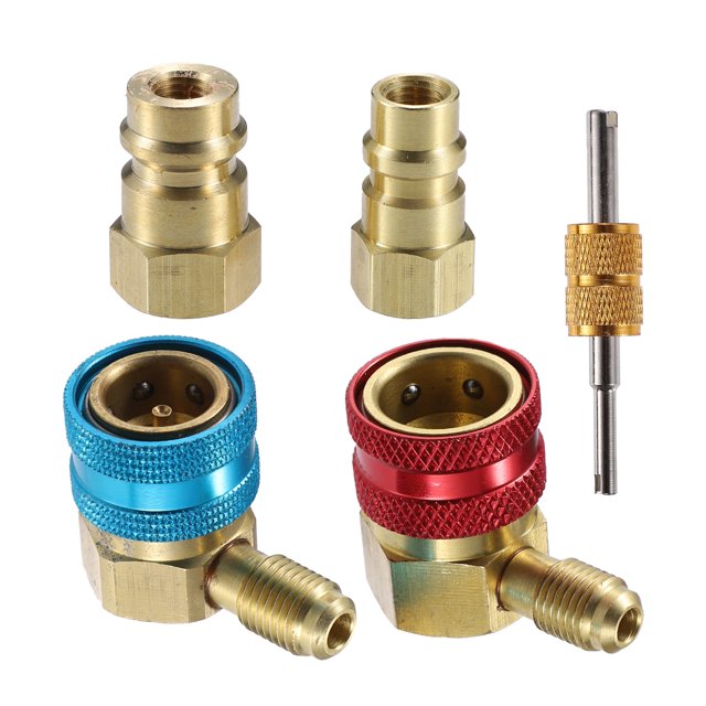 Unique Bargains 1 Set 90 Degrees Quick Coupler Adapter High/Low Pressure Side R1234y for Car Air Conditioner Systems