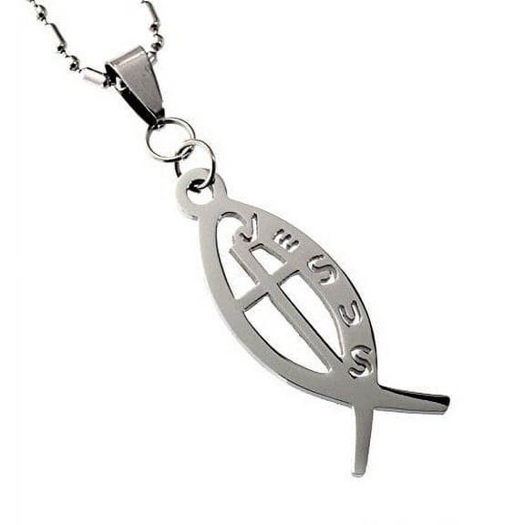 R.H. Jewelry Jesus Fish and Cross Pendant Stainless Steel Jewelry