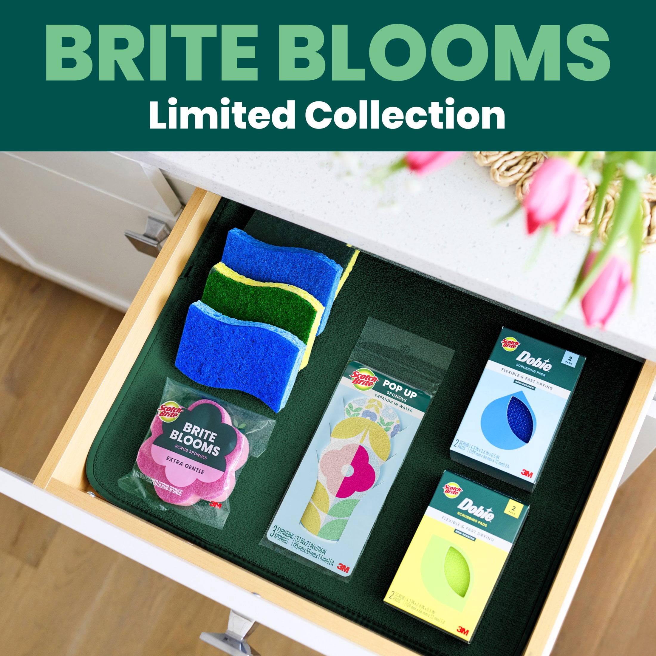 Scotch-Brite Brite Blooms Collection,  2 Extra Gentle Scrub Sponges and 4 Dobie Non-Scratch Sponges