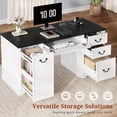 thumbnail image 4 of 60'' Farmhouse Executive Desk with Drawers, Home Office Desk with Power Outlet & Keyboard Tray, Wood Computer Desk with File Drawer & Slide-Out Storage Shelves, Writing Desk for Work, White, 4 of 9