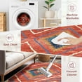 thumbnail image 4 of 4'x6' Area Rugs for Living Room, Machine Washable Non-Slip Carpet, Soft Faux Wool Low Pile Moroccan Farmhouse Western Rug, Brick Red, 4 of 5