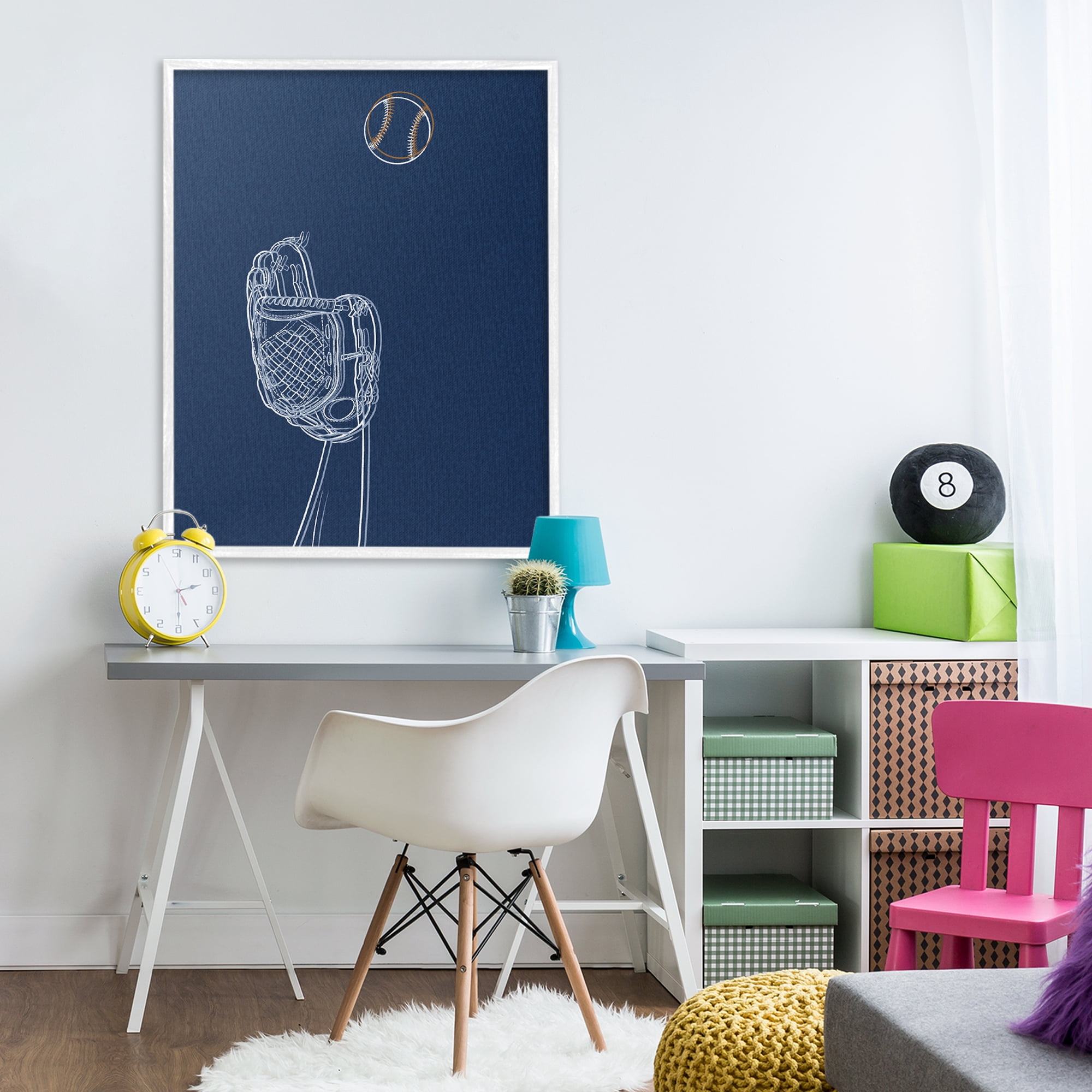Stupell Industries Baseball Lines Contour White Framed Giclee Art, design by Marcus Prime
