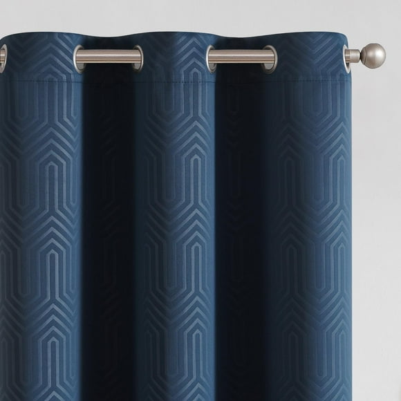 Curtainking Embossed Long Curtains Thermal Curtains Blackout Curtains for Bedroom, 2 Panel Curtains, Blue, 40x96 inch